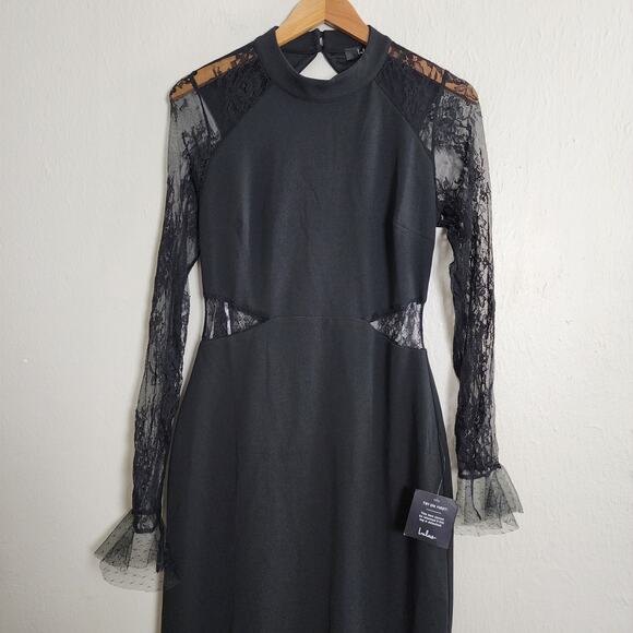 NEW Lulus Bragging Rights Black Lace Long Sleeve Column Maxi Dress - Picture 6 of 15